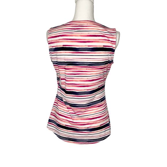 Worthington Pink Peach Navy White Draped Sleeveless Blouse Top Small - Picture 3 of 5